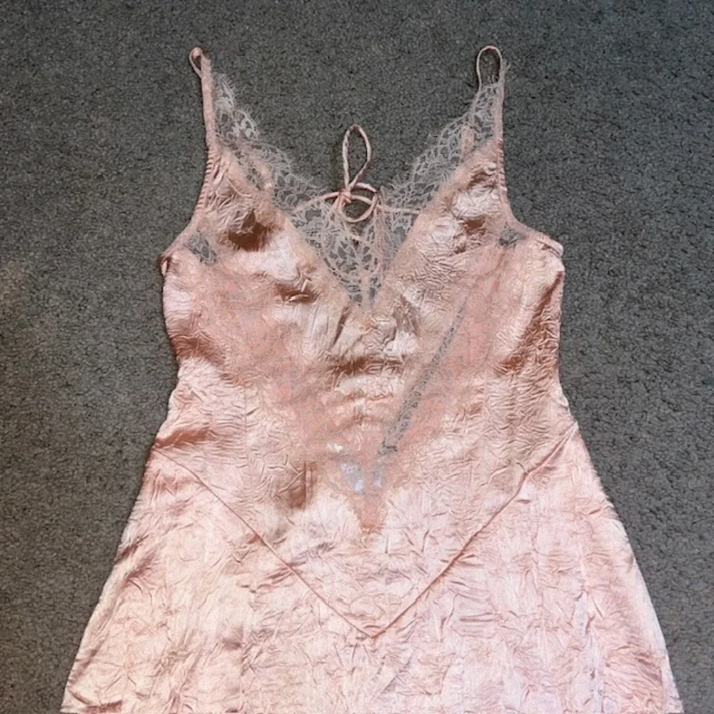 Free People Maybe Forever Maxi Dress Lace‎ Trim Crinkle Satin Peach 2